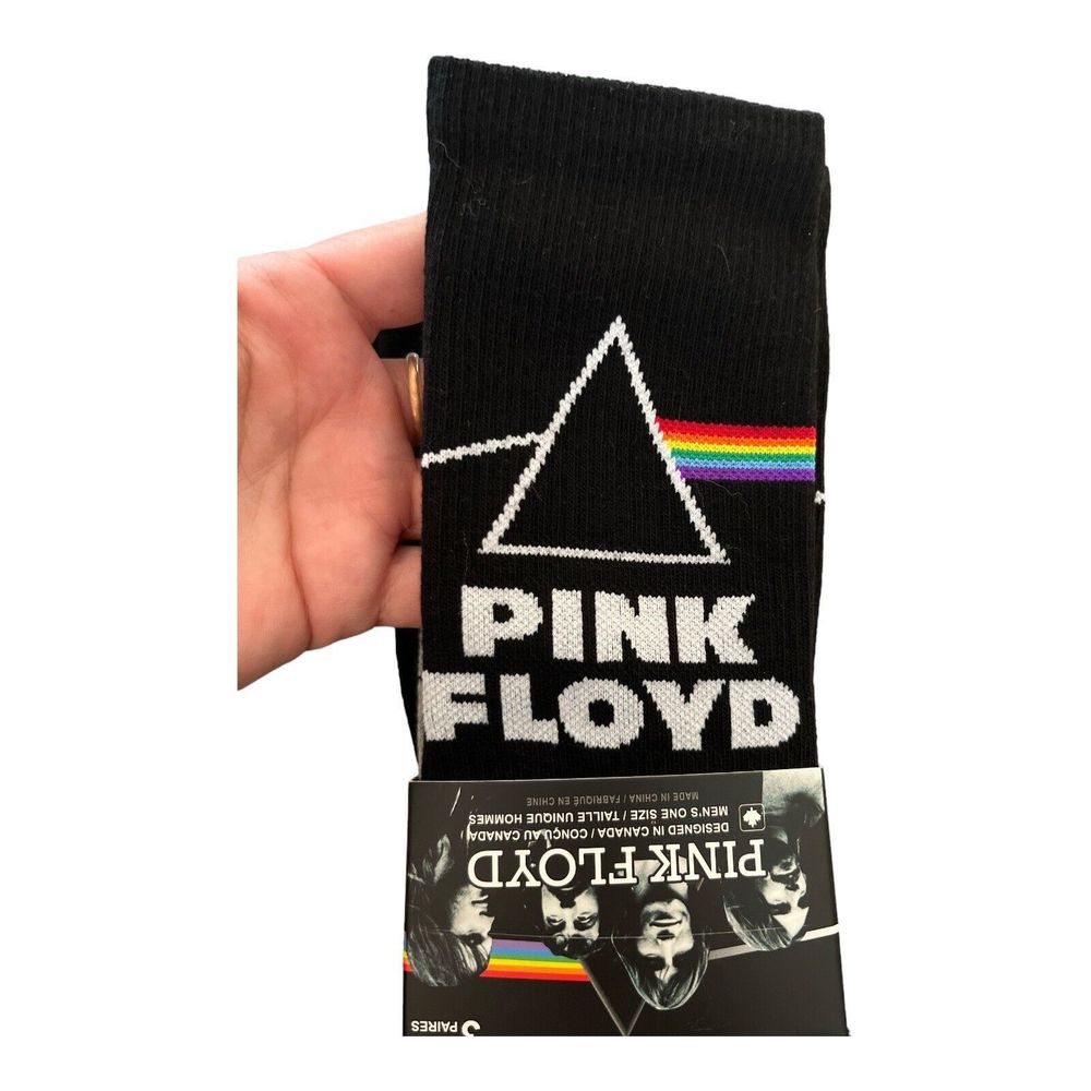 Pink Floyd Mens 3 Pair Black Crew Socks “Dark Side Of The Moon” NWT